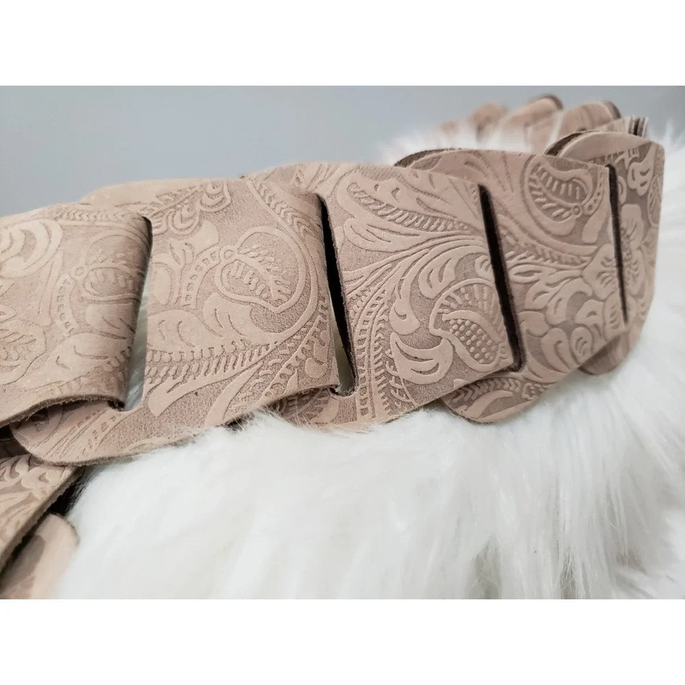 Vintage suede‎ leather belt taupe 70s statement fairycore hippie boho floral y2k